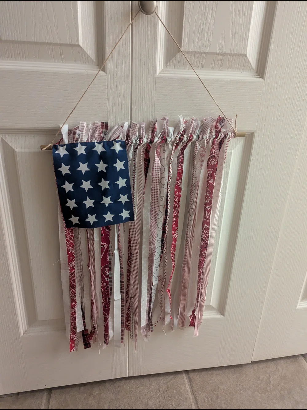 Handmade Patriotic Fabric Tapestry Wall Hanging - Blue, Red, White